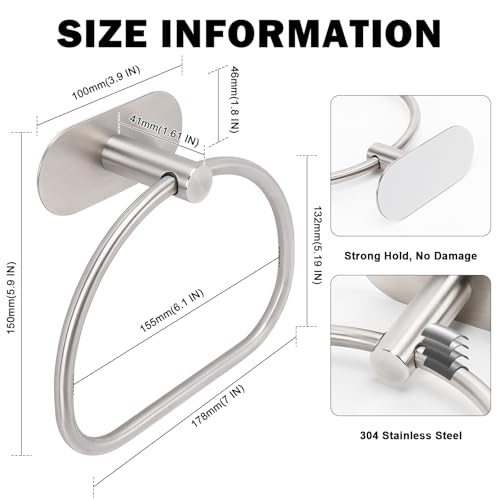 Livabber Brushed Nickel Towel Ring - 304 Stainless Steel Self-Adhesive