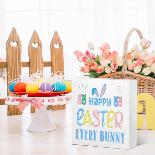 Easter Bunny Wooden Box Sign - 4x4 Inches Spring Decor