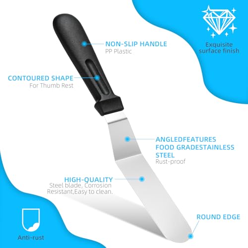 Stainless Steel Cake Decorating Spatula Set 6-10 inch Baking Tools with Anti-Slip Handles