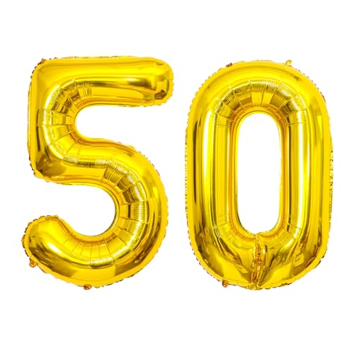 40 Inch Gold Number 50 Balloons for 50th Birthday & Weddings