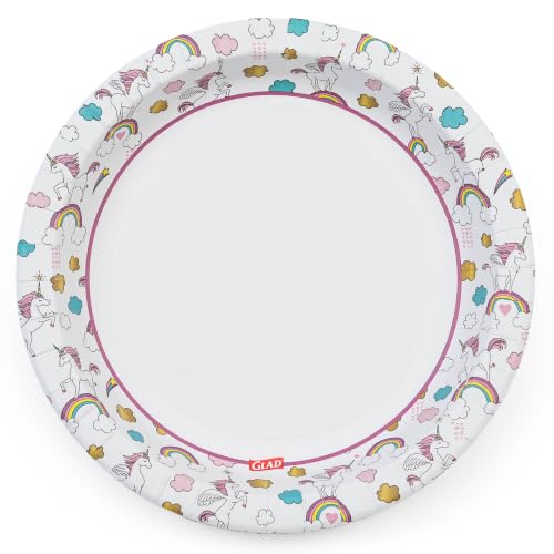 Glad for Kids Unicorn Paper Plates - 8.5 Inch, 26 Count, Soak-Proof & Cut-Resistant