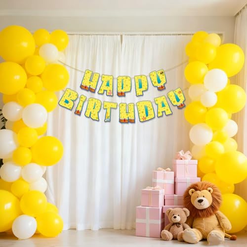 Cartoon Yellow Happy Birthday Banner - Fun Party Decoration