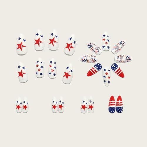 Independence Day Press on Nails Medium Almond American Flag Design