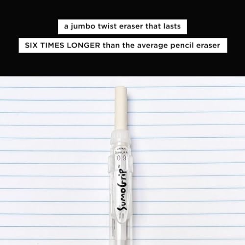 Sakura SumoGrip 0.9mm Mechanical Pencil, Ergonomic Clear Barrel with Eraser
