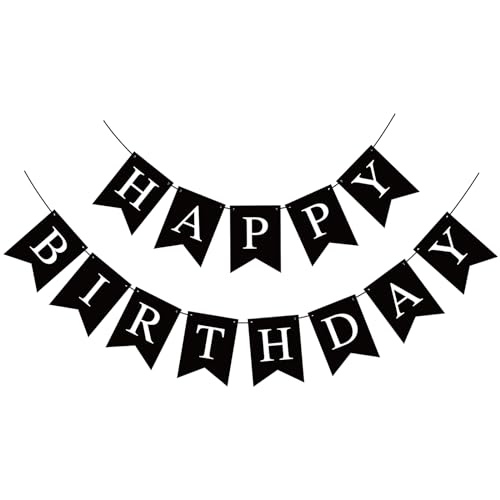 Black Happy Birthday Banner for Kids & Adults - Party Decoration