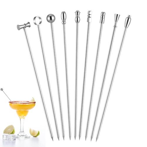 9-Piece Stainless Steel Cocktail Picks Set - Reusable Garnish Skewers