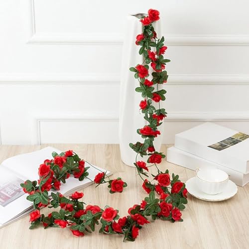 HODASHI Red Peony Artificial Flower Garland Silk Hanging Vine for Wedding