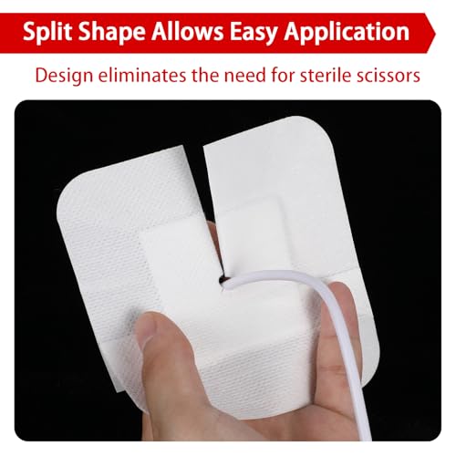15 Pcs Split Drain Adhesive Feeding Tube Bandages, Peg G J Supra-Pubic Incision Bordered Guaze Pad, Sterile Drain Patch Supplies Island Dressing, Catheter Stabilization Device Holder for Nursing Care