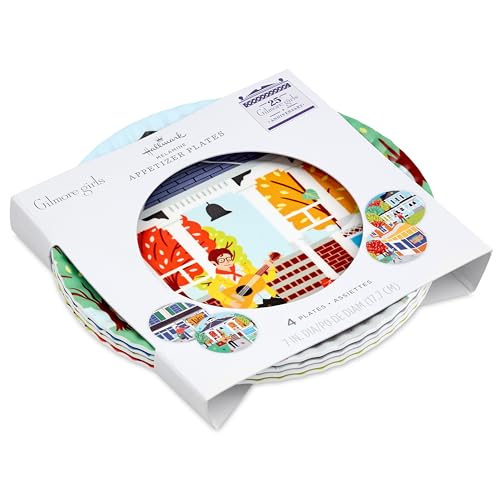 Hallmark Gilmore Girls Appetizer Plates, Set of 4 (Luke's Diner, Doose's Market, Stars Hollow) Mom Gift for Mothers Day