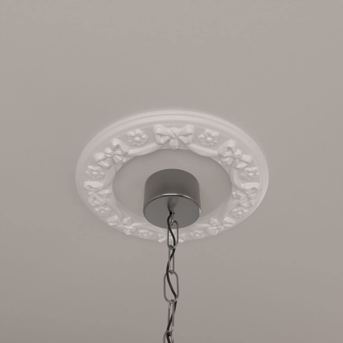 Ekena Millwork CM12RI Ribbon with Bow Ceiling Medallion, 12 1/4"OD x 7 1/2"ID x 7/8"P, Primed