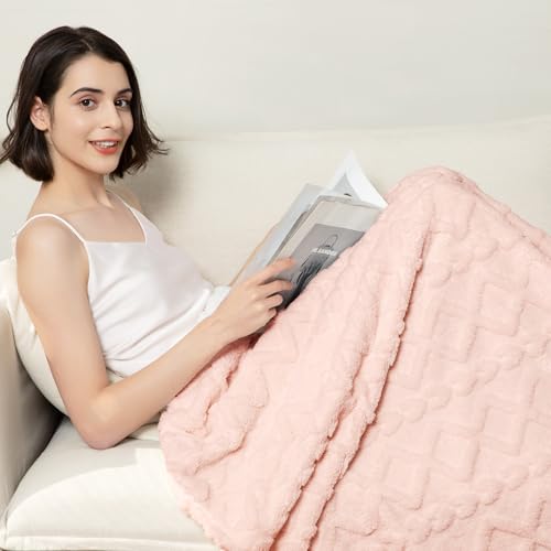 Pink Fleece Throw Blanket for Couch Sofa 60x80 Inches - All Seasons Cozy & Soft