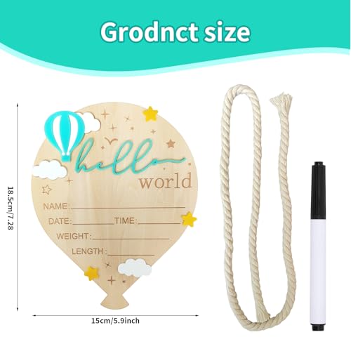 Wooden Hot Air Balloon Baby Announcement Sign - 5.9 Inch