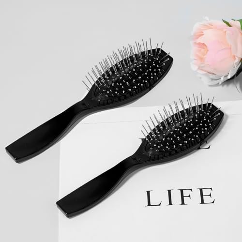 Mozeat Lens Stainless Steel Wig Brush 2 Pack Wire Cushion Comb for Synthetic Hair and Extensions, Black