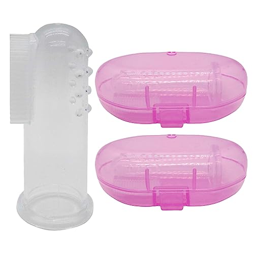 Silicone Baby Finger Toothbrush Set of 2 with Cases Pink