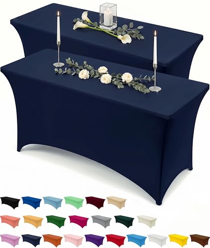 Utopia Kitchen 8ft Spandex Tablecloth, Navy Blue Stretch Cover - 2 Pack