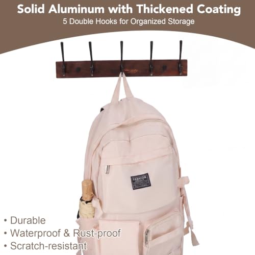 Dntorx 1 Pack Wall Mounted Coat Rack with 5 Hooks - 15.8 Inch Wooden Design