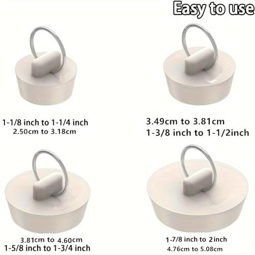 4-Pack Rubber Sink Stoppers with Pull Ring for Various Drains