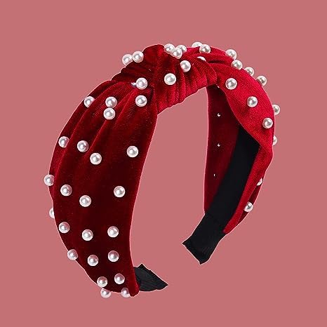 Jowxsx Red Velvet Pearl Headband & Hair Clips Set
