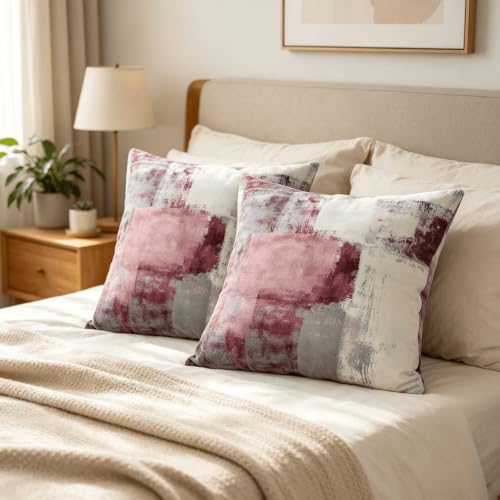 OYIMUA Mauve Pink Velvet Throw Pillow Covers 16x16 Set of 2 Modern Abstract Accent Sofa Pillows