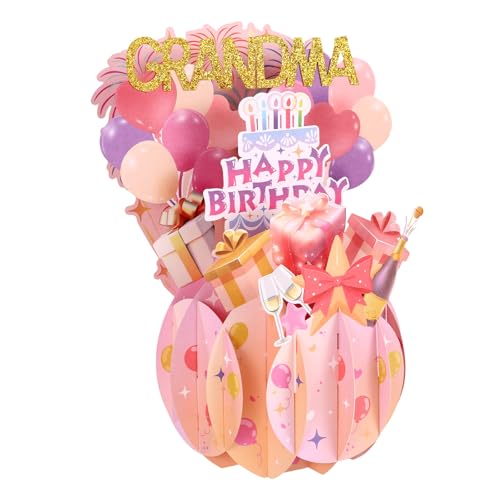 3D Happy Birthday Pop Up Card for Grandma with Envelope