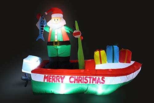 8 Foot Inflatable Santa Claus on a Fishing Boat Outdoor Holiday Decor