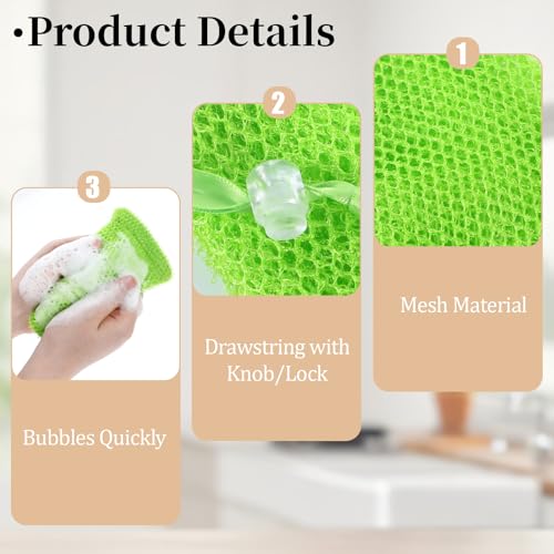 5-Pack Exfoliating Soap Bag Mesh Pouches with Drawstring
