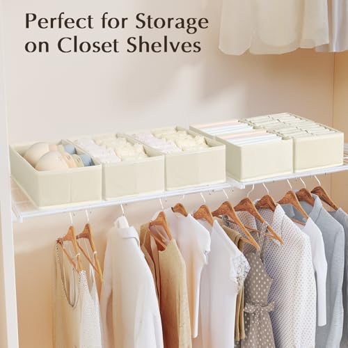 DIMJ Drawer Organizers for Clothes - Beige 4 Pack Storage Bins