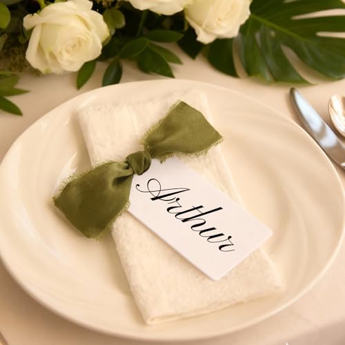12 Elegant Place Cards with Ribbons for Weddings & Events
