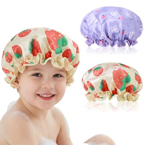 cobee Kids Waterproof Shower Cap, Cute Rabbit Reusable Toddler Bath Bonnet