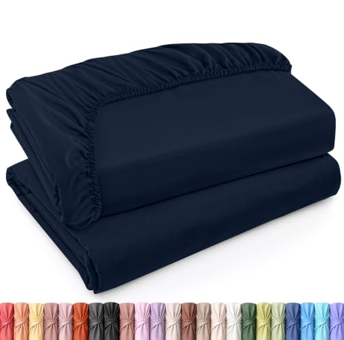 Utopia Bedding King Fitted Sheet, 2-Pack, Brushed Microfiber, Navy