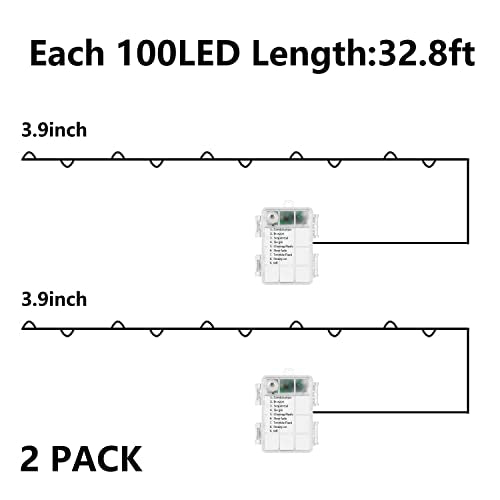 Christmas String Lights 2 Pack - Red White Green LED Fairy Lights with Remote Control
