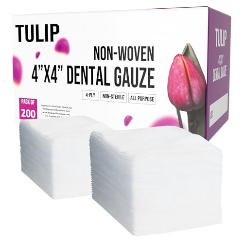 200 Gauze Pads 4x4 4-Ply Non Woven Gauze Sponges - Non Sterile Dental Gauze & Esthetic Wipes - Soft All Purpose Medical Gauze Squares for First Aid Kit, Surgical, Wound Dressing by Tulip