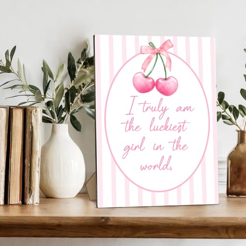 Pink Stripes Wooden Desk Sign – 8x11 Table Decor Gift for Women