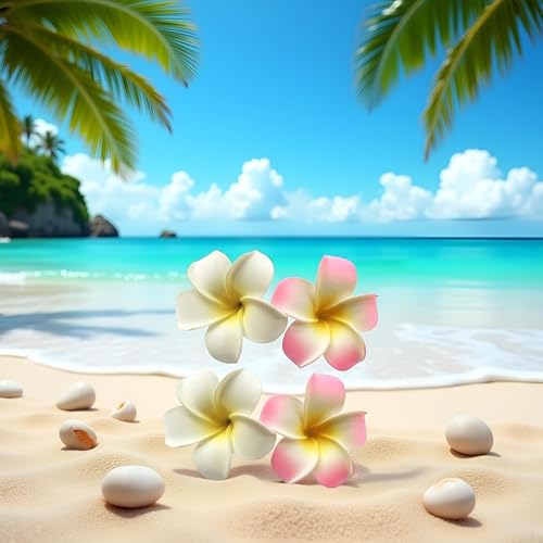 Wentoenapp 4Pcs White Pink Plumeria Hair Clips 7cm Hawaiian Flower Barrettes