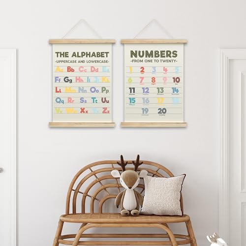 Alphabet Chart and Number Poster with Hanger Frame Set of 2