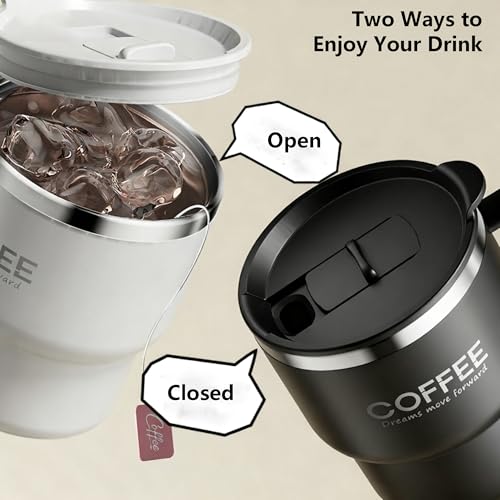 Kilimazart 12 oz Insulated Coffee Mug with Lid and Handle - Stainless Steel
