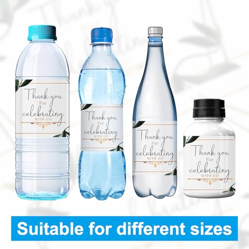 50 Wedding Water Bottle Labels - Leaf Design Thank You Stickers