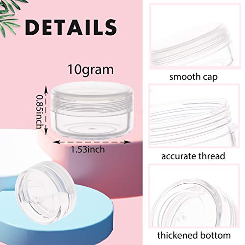 10 Gram Plastic Sample Containers with Lids, 10 Pack BPA Free Clear Travel Jars