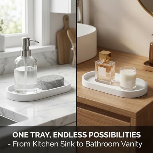 Silicone Bathroom Vanity Tray - Oval Sink Organizer for Soap & Accessories