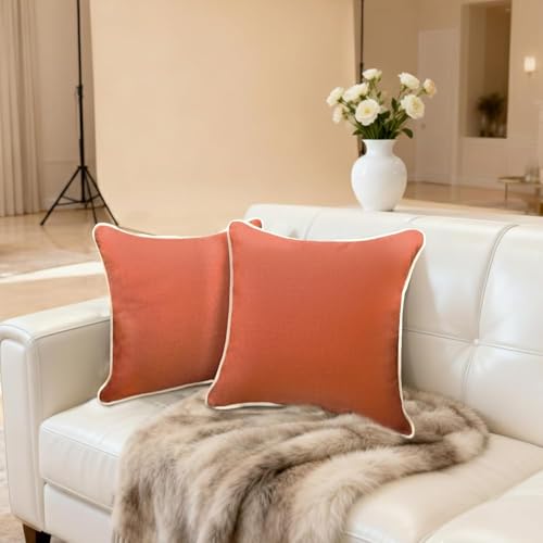 HER HWA Outdoor Throw Pillow Covers 18x18 Inches Set of 2 White Piping Orange