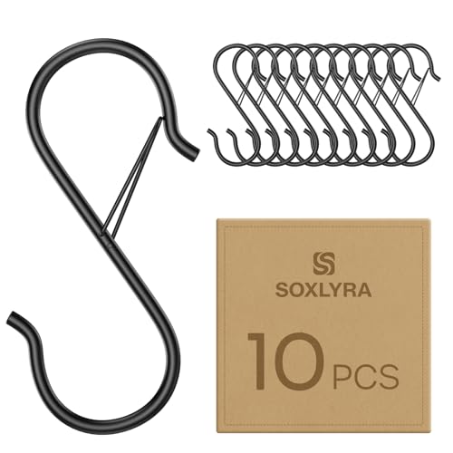 Heavy Duty Metal S Hooks with Safety Lock - 3.66 Inch, 10 Pack for Home & Garage Organization