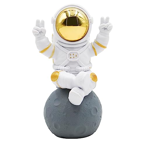 Oooct Small Gold Astronaut Figurine Decor, Resin Space Mini Statue for Desk & Shelf