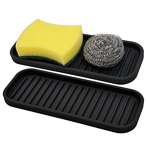Gosmol 9x3.5 Inch Silicone Sink Caddy & Sponge Holder - Black Kitchen Organizer