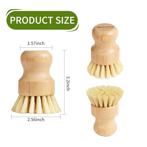 ÖkoStamm Bamboo Dish Brush Set - 4 Pack Natural Sisal Bristle Scrubbers