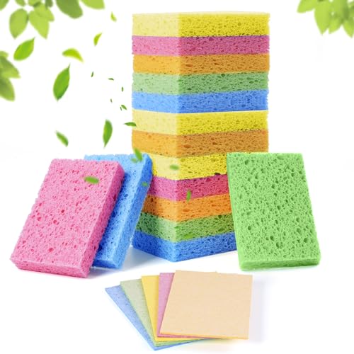15 Pack Biodegradable Cellulose Sponges - Colorful Non-Scratch Kitchen & Bathroom Cleaning