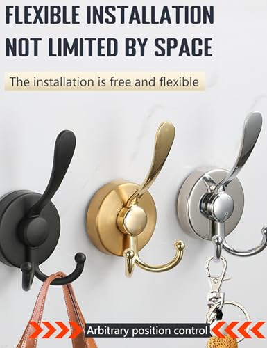 No-Drill Suction Cup Hooks - Heavy Duty Stainless Steel Towel Holder (2 Pcs, Matte Black)