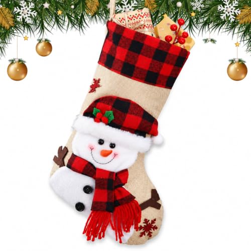 Christmas Stockings Burlap Plaid Snowman 18.5 Inch Non-Custom Pack
