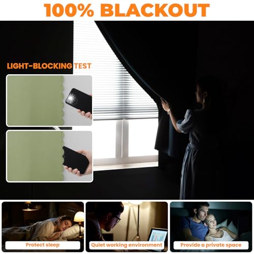 Jilron 100% Blackout Adhesive Curtain, No-Drill Blinds, Sage Green 35x48