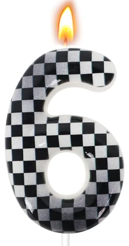 Checkered Number 6 Birthday Candle - White Cake Decoration