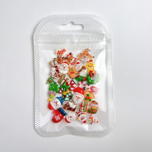 40Pcs Christmas Nail Charms 3D Resin Santa Reindeer Gems